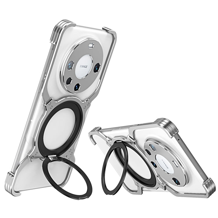 For Huawei Mate 60 Pro Mechanical Arm Borderless MagSafe Holder Metal Phone Case(Silver) - Huawei Cases by PMC TechLife | Online Shopping South Africa | PMC TechLife | Buy Now Pay Later Mobicred