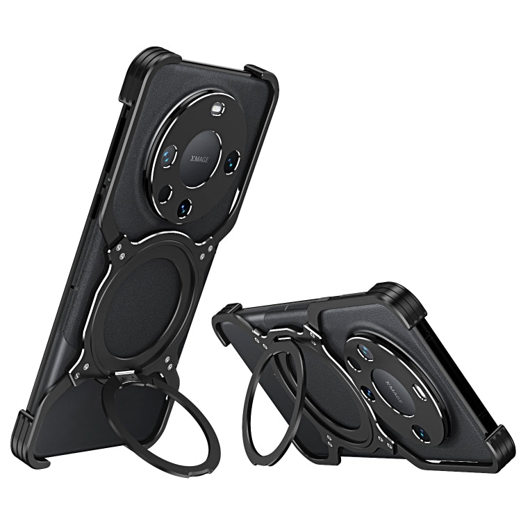 For Huawei Mate 60 Pro Mechanical Arm Borderless MagSafe Holder Metal Phone Case(Black Silver) - Huawei Cases by PMC TechLife | Online Shopping South Africa | PMC TechLife | Buy Now Pay Later Mobicred