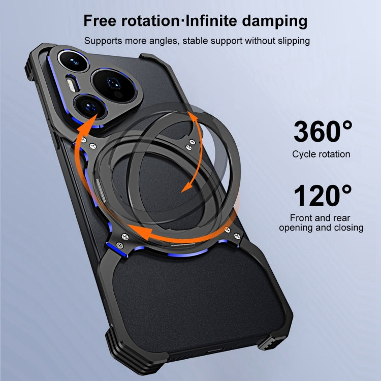 For Huawei Mate 60 Pro Mechanical Arm Borderless MagSafe Holder Metal Phone Case(Black Silver) - Huawei Cases by PMC TechLife | Online Shopping South Africa | PMC TechLife | Buy Now Pay Later Mobicred