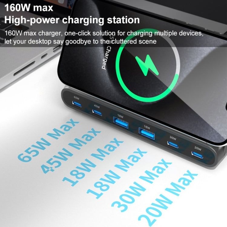 160W 4 x Type-C + 2 x USB Multi Ports Charger Support QI Wireless Charging(Black) - Multifunction Charger by PMC Jewellery | Online Shopping South Africa | PMC Jewellery | Buy Now Pay Later Mobicred