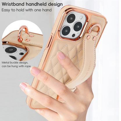 For iPhone 15 Pro Max VIETAO Rhombic Texture Wristband PU Phone Case(White) - iPhone 15 Pro Max Cases by VIETAO | Online Shopping South Africa | PMC Jewellery | Buy Now Pay Later Mobicred