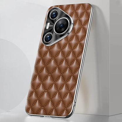 For Huawei Pura 70 Silver Edge Rhombic Texture PU Leather Phone Case(Brown) - Huawei Cases by PMC Jewellery | Online Shopping South Africa | PMC Jewellery | Buy Now Pay Later Mobicred