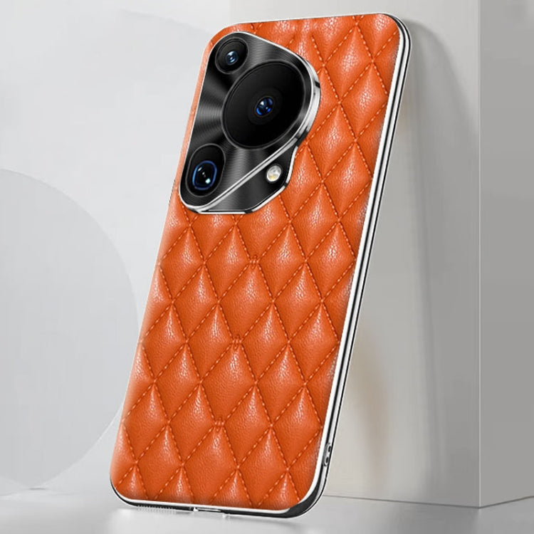 For Huawei Pura 70 Ultra Silver Edge Rhombic Texture PU Leather Phone Case(Orange) - Huawei Cases by PMC Jewellery | Online Shopping South Africa | PMC Jewellery | Buy Now Pay Later Mobicred