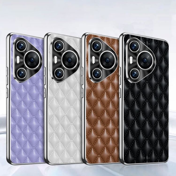 For Huawei Pura 70 Silver Edge Rhombic Texture PU Leather Phone Case(Pink) - Huawei Cases by PMC Jewellery | Online Shopping South Africa | PMC Jewellery | Buy Now Pay Later Mobicred