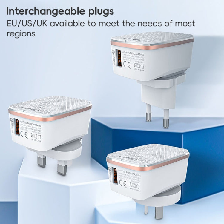 LDNIO A1204Q QC3.0 18W USB Fast Charger with 1m USB to 8 Pin Cable, Plug Type:EU Plug(White Gold) - free shipping - PMC Jewellery - Order now!
