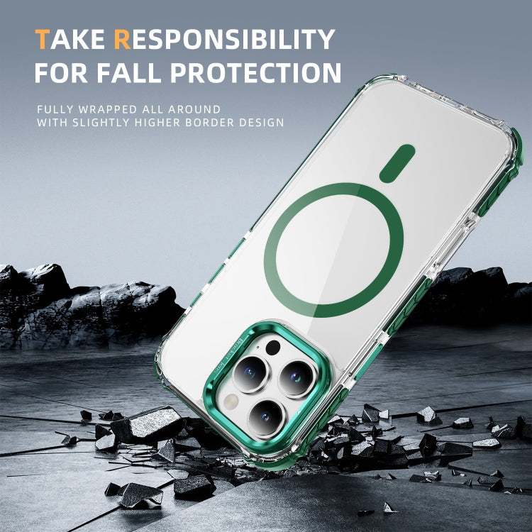 For iPhone 16 Pro Rainbow Series Transparent MagSafe Lens Holder Phone Case(Green) - iPhone 16 Pro Cases by PMC TechLife | Online Shopping South Africa | PMC TechLife | Buy Now Pay Later Mobicred
