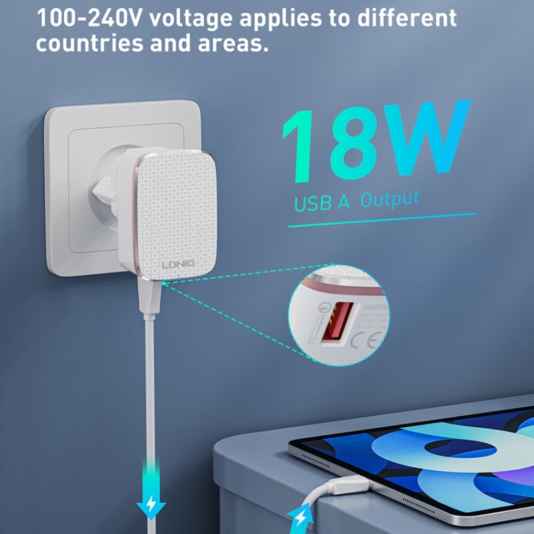 LDNIO A1204Q QC3.0 18W USB Fast Charger with 1m USB to Micro USB Cable, Plug Type:UK Plug(White Gold) - free shipping - PMC TechLife - Order now!