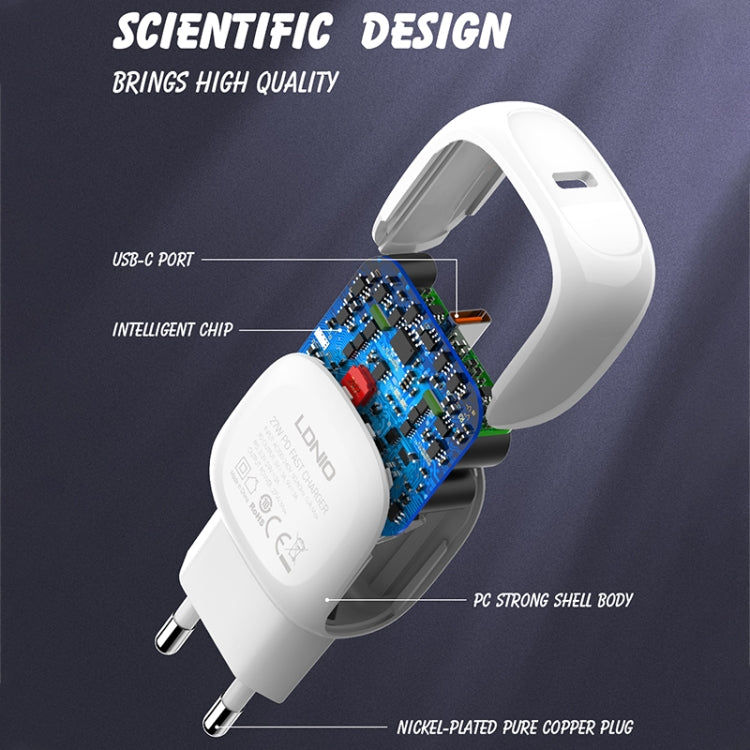 LDNIO A1206C PD27W USB-C / Type-C Fast Charger with 1m 8 Pin Cable, Plug Type:EU Plug(White) - USB Charger by LDNIO | Online Shopping South Africa | PMC Jewellery | Buy Now Pay Later Mobicred