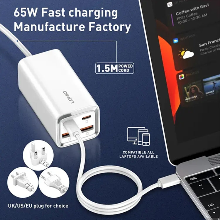 LDNIO A4610C PD65W Dual USB-C / Type-C + Dual USB Fast Charger, Cable Length: 1.5m, Plug Type:US Plug(White) - free shipping - PMC TechLife - Order now!
