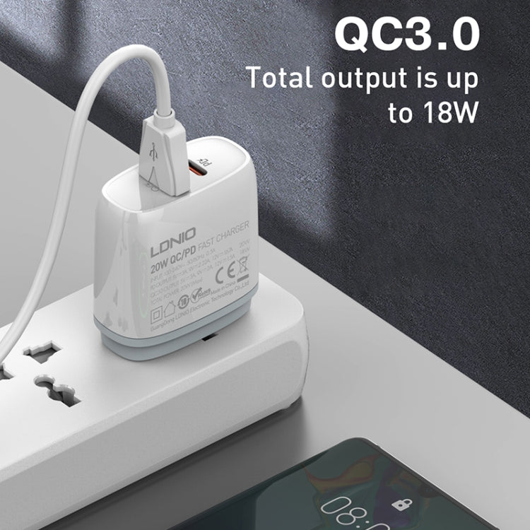 LDNIO Q229 QC3.0 / PD20W USB + Type-C Fast Charger with 1m USB to Micro USB Cable, Plug Type:EU Plug(White) - free shipping - PMC TechLife - Order now!