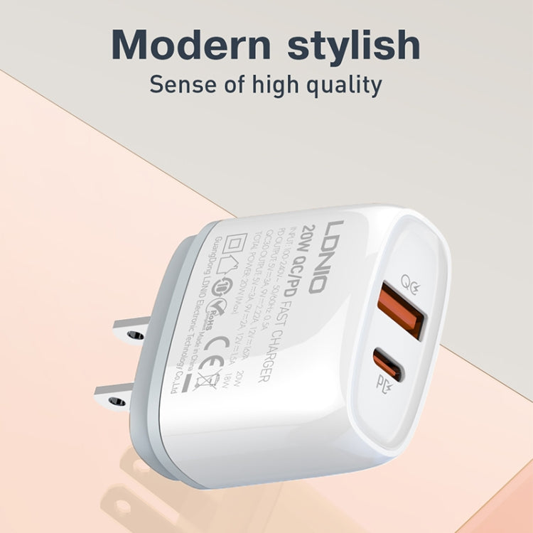 LDNIO Q229 QC3.0 / PD20W USB + Type-C Fast Charger with 1m USB to Type-C Cable, Plug Type:UK Plug(White) - USB Charger by LDNIO | Online Shopping South Africa | PMC TechLife | Buy Now Pay Later Mobicred