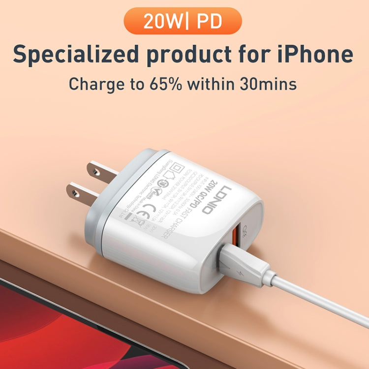 LDNIO Q229 QC3.0 / PD20W USB + Type-C Fast Charger with 1m USB to Type-C Cable, Plug Type:EU Plug(White) - USB Charger by LDNIO | Online Shopping South Africa | PMC TechLife | Buy Now Pay Later Mobicred