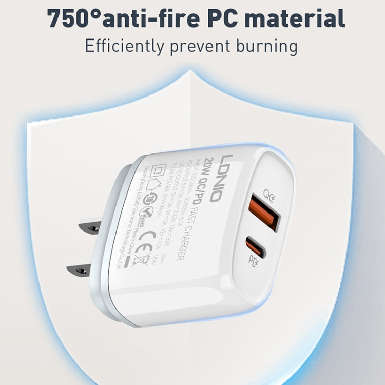 LDNIO Q229 QC3.0 / PD20W USB + Type-C Fast Charger with 1m USB to Type-C Cable, Plug Type:EU Plug(White) - USB Charger by LDNIO | Online Shopping South Africa | PMC TechLife | Buy Now Pay Later Mobicred