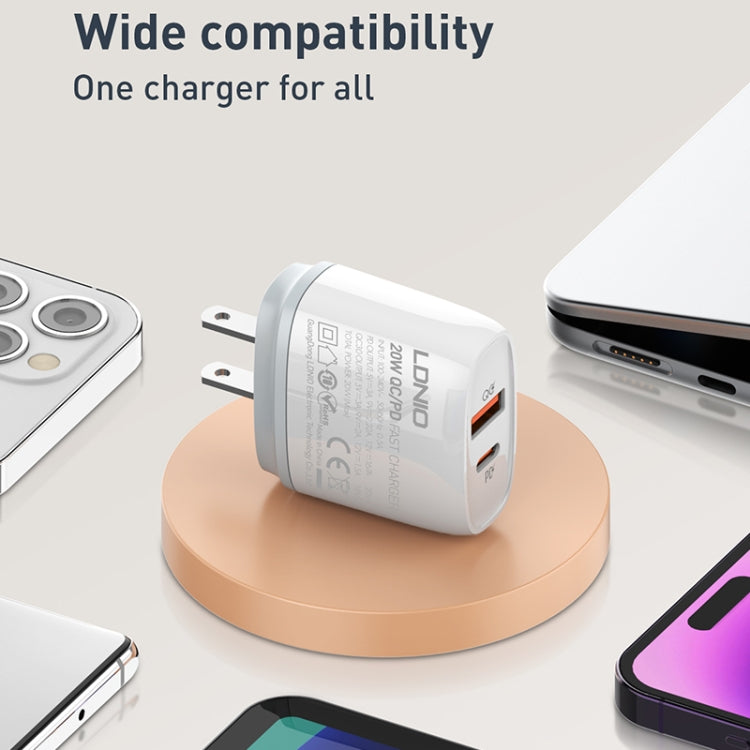 LDNIO Q229 QC3.0 / PD20W USB + Type-C Fast Charger with 1m Type-C to Type-C Cable, Plug Type:EU Plug(White) - free shipping - PMC TechLife - Order now!