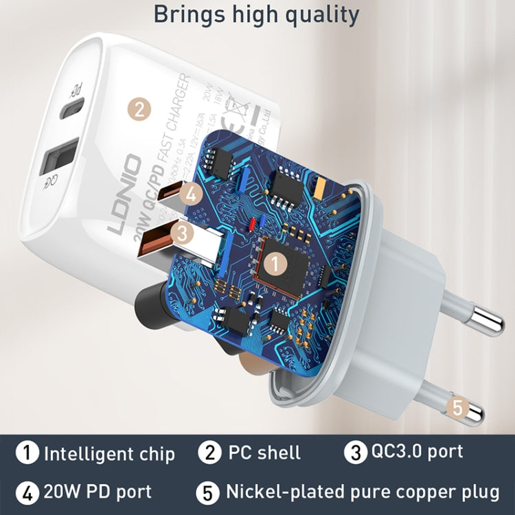 LDNIO Q229 QC3.0 / PD20W USB + Type-C Fast Charger with 1m Type-C to Type-C Cable, Plug Type:UK Plug(White) - free shipping - PMC TechLife - Order now!
