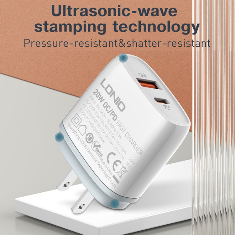 LDNIO Q229 QC3.0 / PD20W USB + Type-C Fast Charger with 1m Type-C to Type-C Cable, Plug Type:UK Plug(White) - free shipping - PMC TechLife - Order now!