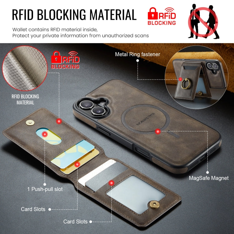 For iPhone 16 Plus DG.MING K1 MagSafe Detachable Wallet RFID Back Cover Phone Case(Coffee) - iPhone 16 Plus Cases by DG.MING | Online Shopping South Africa | PMC Jewellery | Buy Now Pay Later Mobicred