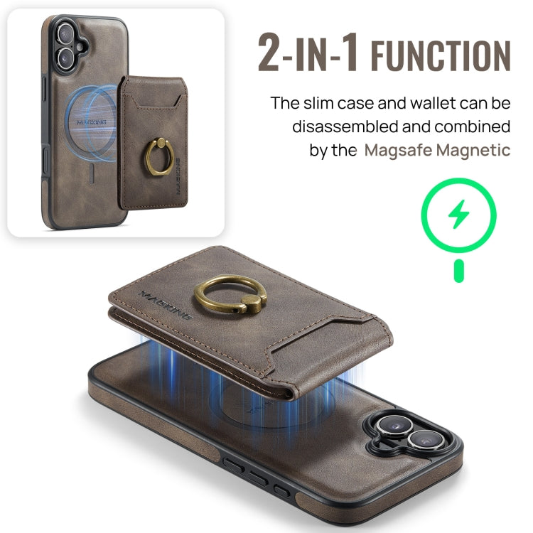 For iPhone 16 DG.MING K1 MagSafe Detachable Wallet RFID Back Cover Phone Case(Coffee) - free shipping - PMC Jewellery - Order now!