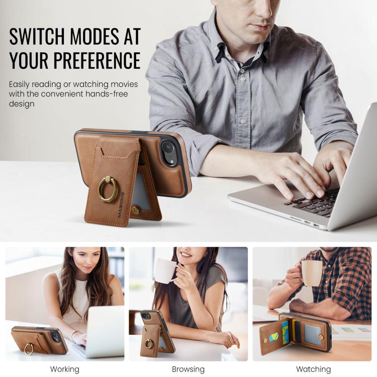 For iPhone 16e DG.MING K1 MagSafe Detachable Wallet RFID Back Cover Phone Case(Brown) - free shipping - PMc TechLife - Order now!