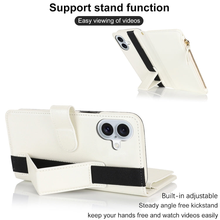 For iPhone 16 Plus Wristband Holder Zipper Purse RFID Leather Phone Case(White) - iPhone 16 Plus Cases by PMC Jewellery | Online Shopping South Africa | PMC Jewellery | Buy Now Pay Later Mobicred