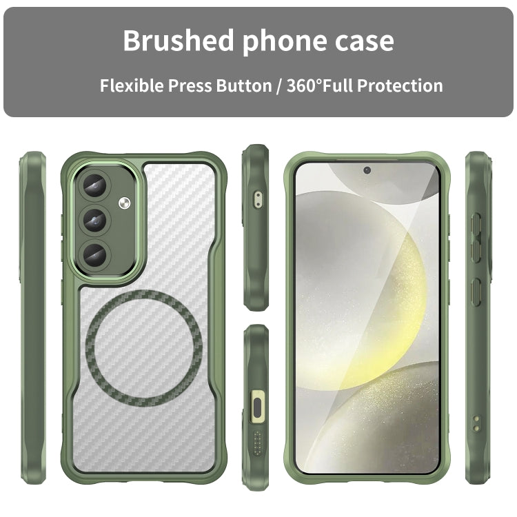 For Samsung Galaxy S25 5G Carbon Fiber Texture MagSafe Translucent Phone Case(Green) - Galaxy S25 5G Cases by PMC Jewellery | Online Shopping South Africa | PMC Jewellery | Buy Now Pay Later Mobicred