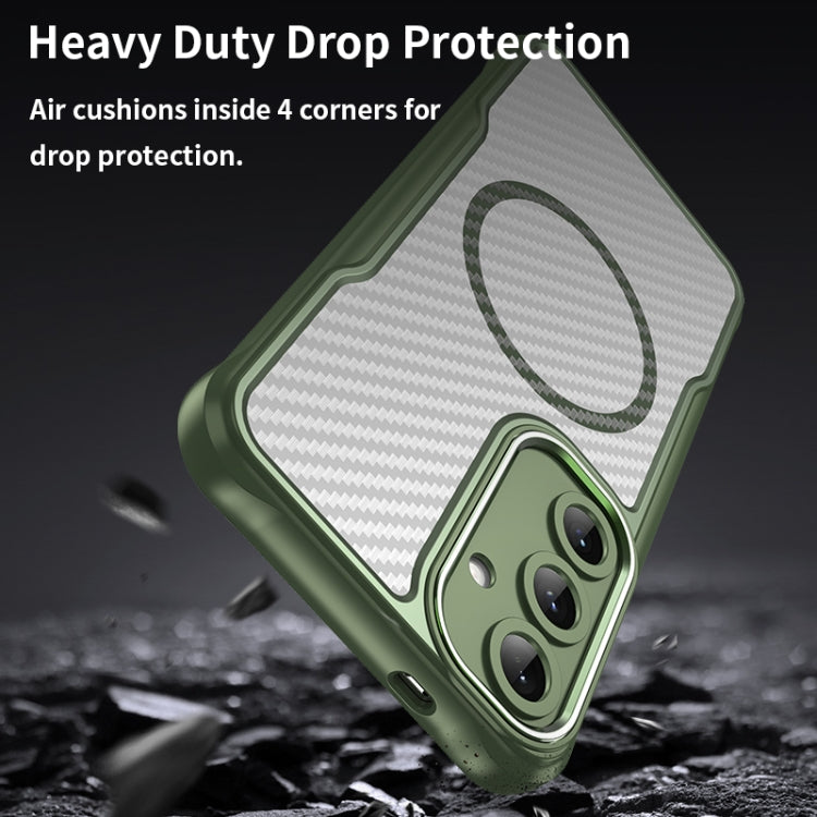 For Samsung Galaxy S25+ 5G Carbon Fiber Texture MagSafe Translucent Phone Case(Green) - Galaxy S25+ 5G Cases by PMC Jewellery | Online Shopping South Africa | PMC Jewellery | Buy Now Pay Later Mobicred