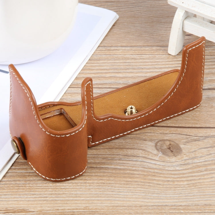 For Sony ILCE-7CM2 / Alpha 7C II Glossy PU Leather Camera Half Case Base(Brown) - Half Case by PMC TechLife | Online Shopping South Africa | PMC TechLife | Buy Now Pay Later Mobicred