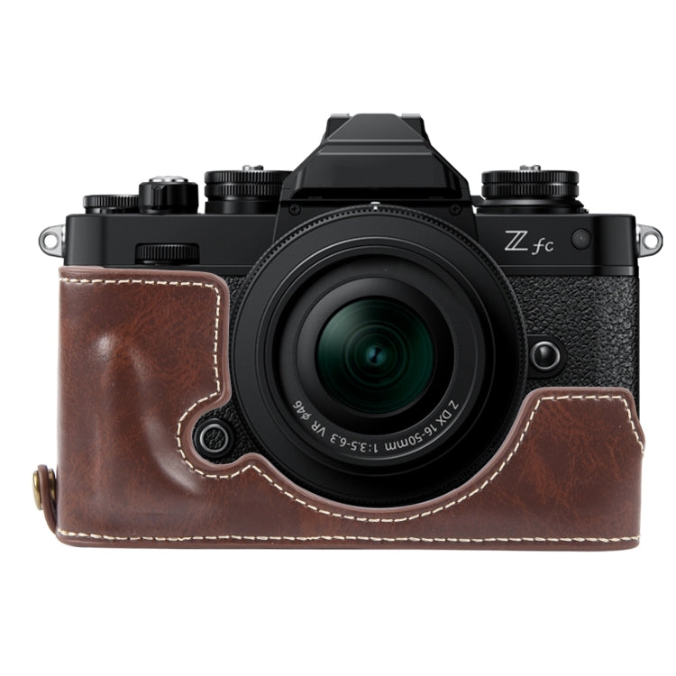 For Nikon ZFC Glossy PU Leather Camera Half Case Base(Coffee) - Half Case by PMC TechLife | Online Shopping South Africa | PMC TechLife | Buy Now Pay Later Mobicred