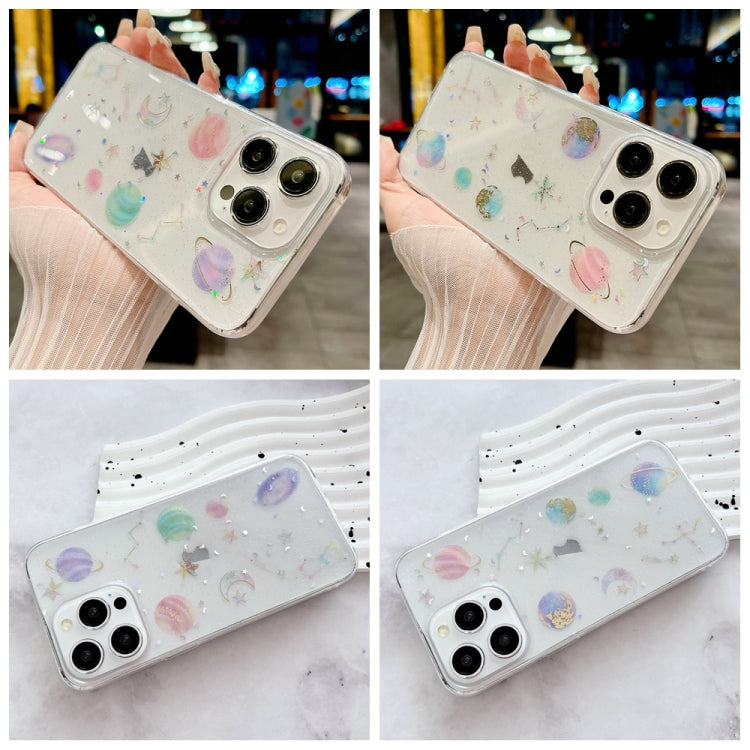 For iPhone 16 Plus Cosmic Star Glitter Epoxy TPU Phone Case(Transparent Pink) - iPhone 16 Plus Cases by PMC TechLife | Online Shopping South Africa | PMC TechLife | Buy Now Pay Later Mobicred