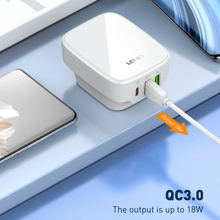LDNIO Q334 32W Type-C + Dual USB Port Charger with 1m 8 Pin Data Cable, Plug Type:UK Plug(White) - free shipping - PMC Jewellery - Order now!