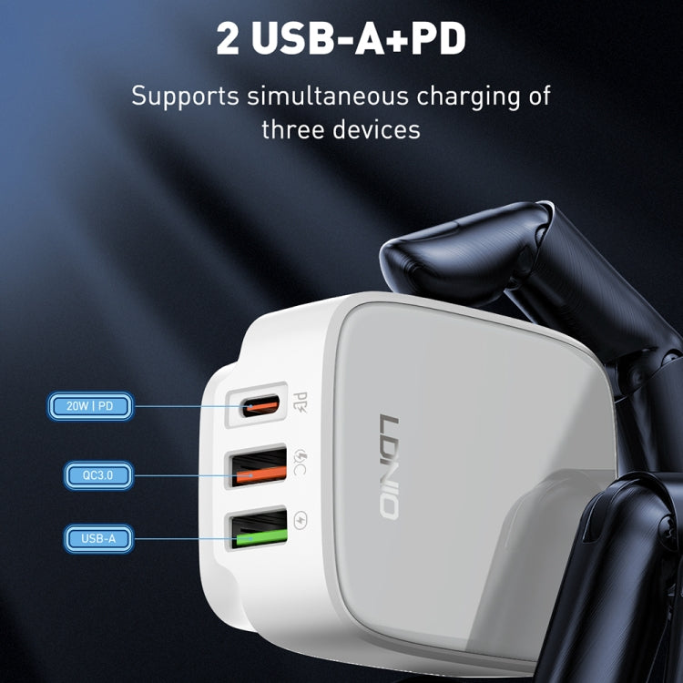 LDNIO Q334 32W Type-C + Dual USB Port Charger with 1m USB-C / Type-C to USB-C / Type-C Data Cable, Plug Type:US Plug(White) - free shipping - PMC Jewellery - Order now!