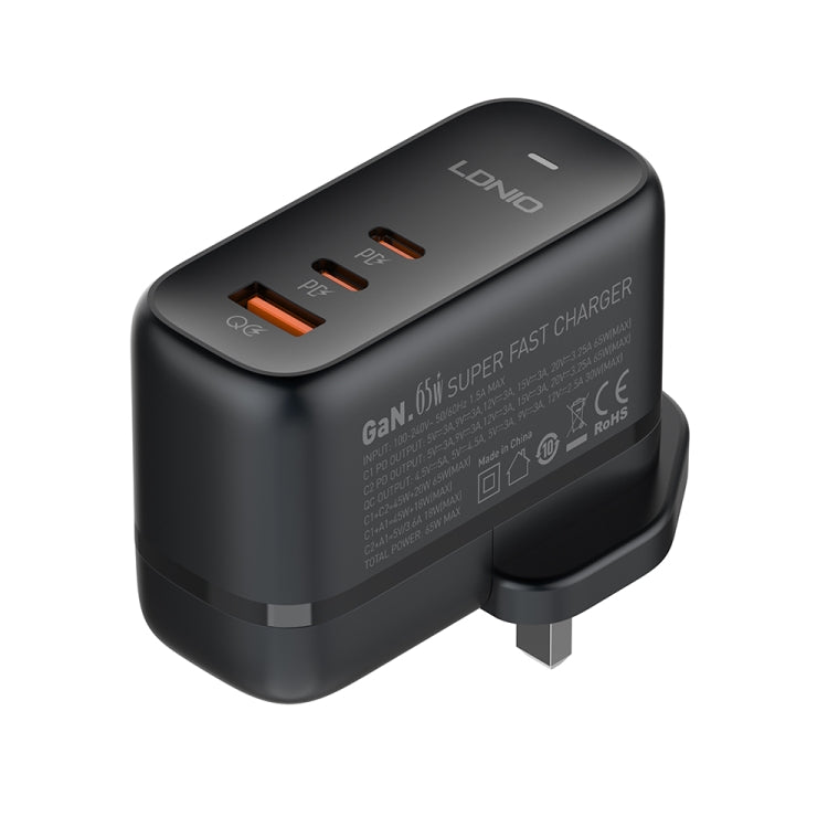 LDNIO Q366 65W USB + Dual Type-C Port Charger with 1m USB-C / Type-C to USB-C / Type-C Data Cable, Plug Type:UK Plug(Black) - free shipping - PMC Jewellery - Order now!