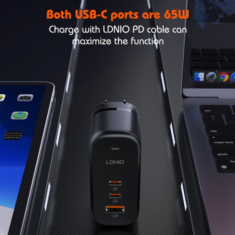 LDNIO Q366 65W USB + Dual Type-C Port Charger with 1m USB-C / Type-C to USB-C / Type-C Data Cable, Plug Type:UK Plug(Black) - free shipping - PMC Jewellery - Order now!
