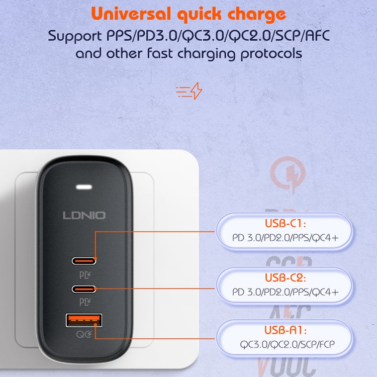 LDNIO Q366 65W USB + Dual Type-C Port Charger with 1m USB-C / Type-C to USB-C / Type-C Data Cable, Plug Type:UK Plug(Black) - free shipping - PMC Jewellery - Order now!