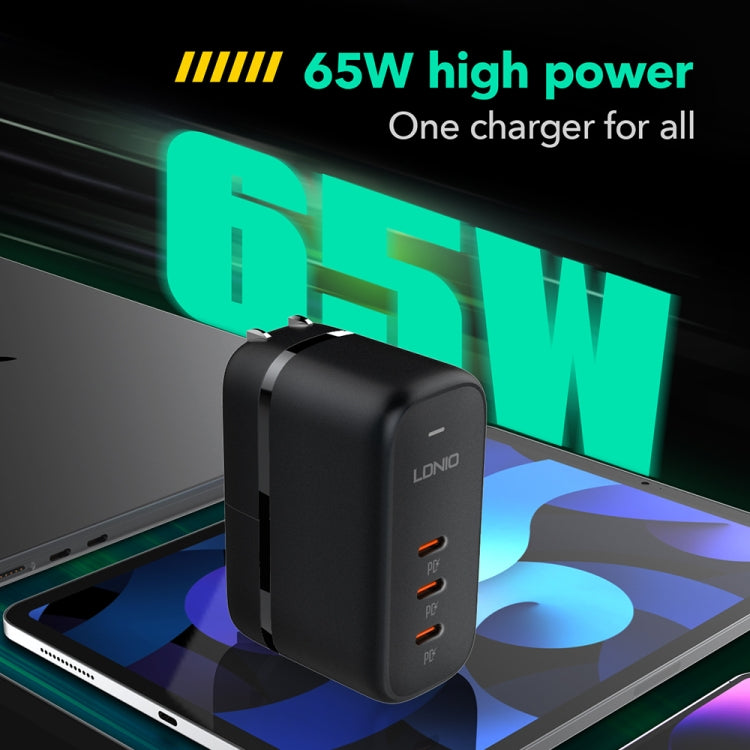 LDNIO Q367 65W GaN 3 x USB-C / Type-C Interface Charger with 1m USB-C / Type-C to USB-C / Type-C Data Cable, Plug Type:EU Plug(Black) - free shipping - PMC Jewellery - Order now!
