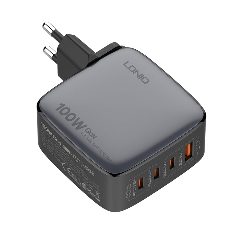 LDNIO Q408 100W GaN USB+3 USB-C / Type-C Interface Charger with 1m 100W USB-C / Type-C to USB-C / Type-C Data Cable, Plug Type:EU Plug(Black) - USB Charger by LDNIO | Online Shopping South Africa | PMC Jewellery | Buy Now Pay Later Mobicred