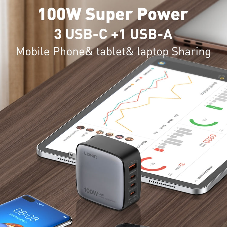 LDNIO Q408 100W GaN USB+3 USB-C / Type-C Interface Charger with 1m 100W USB-C / Type-C to USB-C / Type-C Data Cable, Plug Type:US Plug(White) - free shipping - PMC Jewellery - Order now!