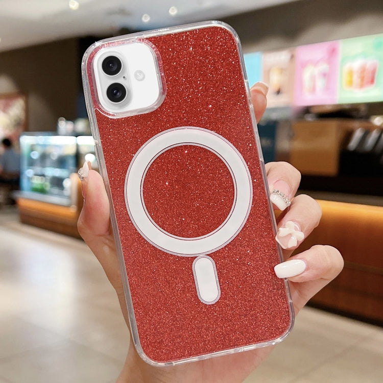 For iPhone 16 Plus Acrylic Transparent Glitter MagSafe Phone Case(Red) - iPhone 16 Plus Cases by PMC Jewellery | Online Shopping South Africa | PMC Jewellery | Buy Now Pay Later Mobicred