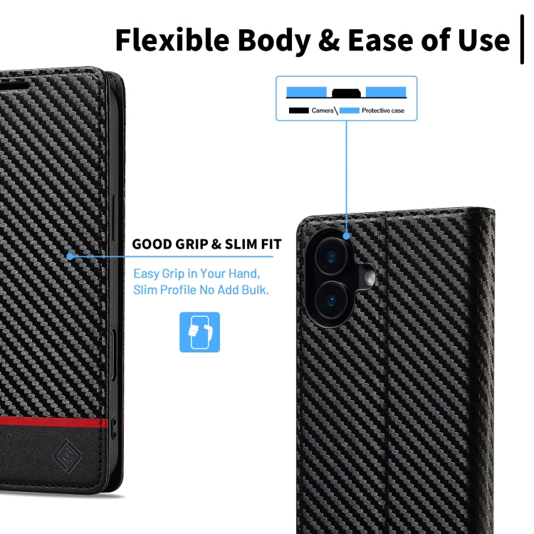For iPhone 16 LC.IMEEKE Carbon Fiber Leather Phone Case(Horizontal Black) - free shipping - PMC Jewellery - Order now!