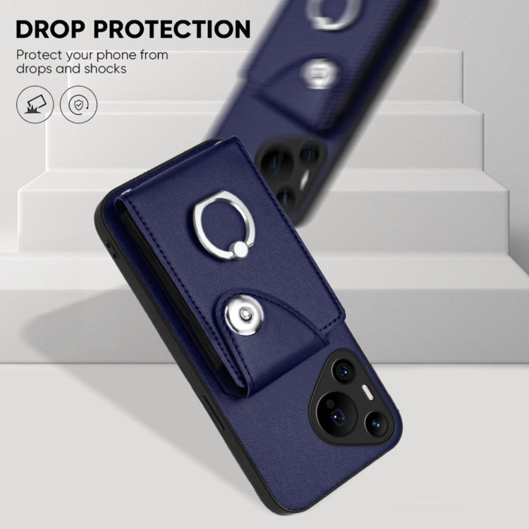 For Huawei Pura 70 Pro / 70 Pro+ Organ Card Bag Ring Holder Phone Case(Blue) - free shipping - PMC Jewellery - Order now!