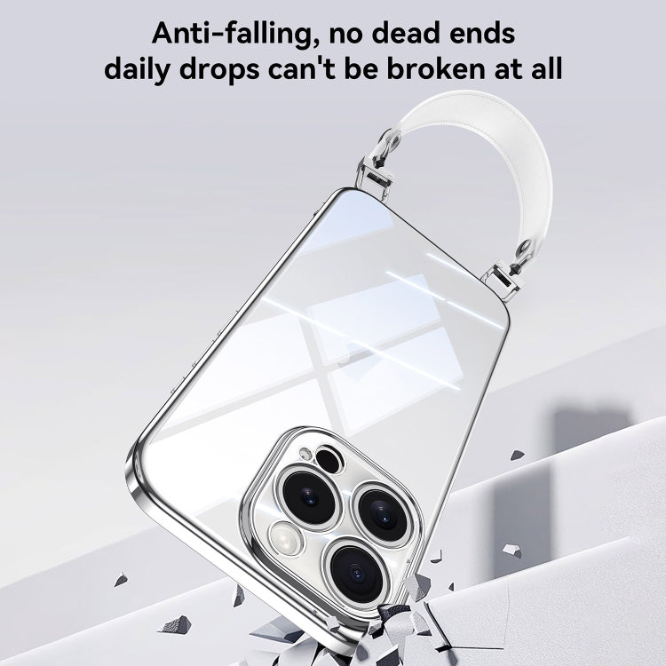 For iPhone 16 Pro Max SULADA  Electroplated Clear TPU Soft Frame Phone Case with Wrist Strap(Purple) - free shipping - PMC Jewellery - Order now!