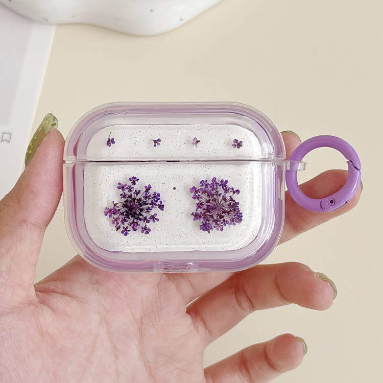 For AirPods Pro 2 Glitter Snowflake Epoxy Dried Flowers Earbuds Box TPU Case(Purple) - For AirPods Pro 2 by PMC Jewellery | Online Shopping South Africa | PMC Jewellery | Buy Now Pay Later Mobicred