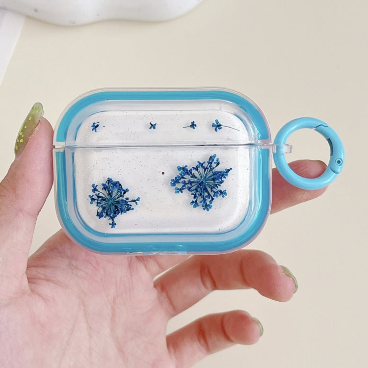 For AirPods Pro 2 Glitter Snowflake Epoxy Dried Flowers Earbuds Box TPU Case(Dark Blue) - For AirPods Pro 2 by PMC Jewellery | Online Shopping South Africa | PMC Jewellery | Buy Now Pay Later Mobicred