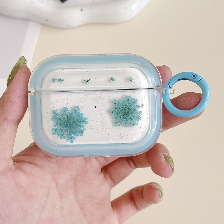 For AirPods Pro Glitter Snowflake Epoxy Dried Flowers Earbuds Box TPU Case(Light Blue) - For AirPods Pro by PMC Jewellery | Online Shopping South Africa | PMC Jewellery | Buy Now Pay Later Mobicred