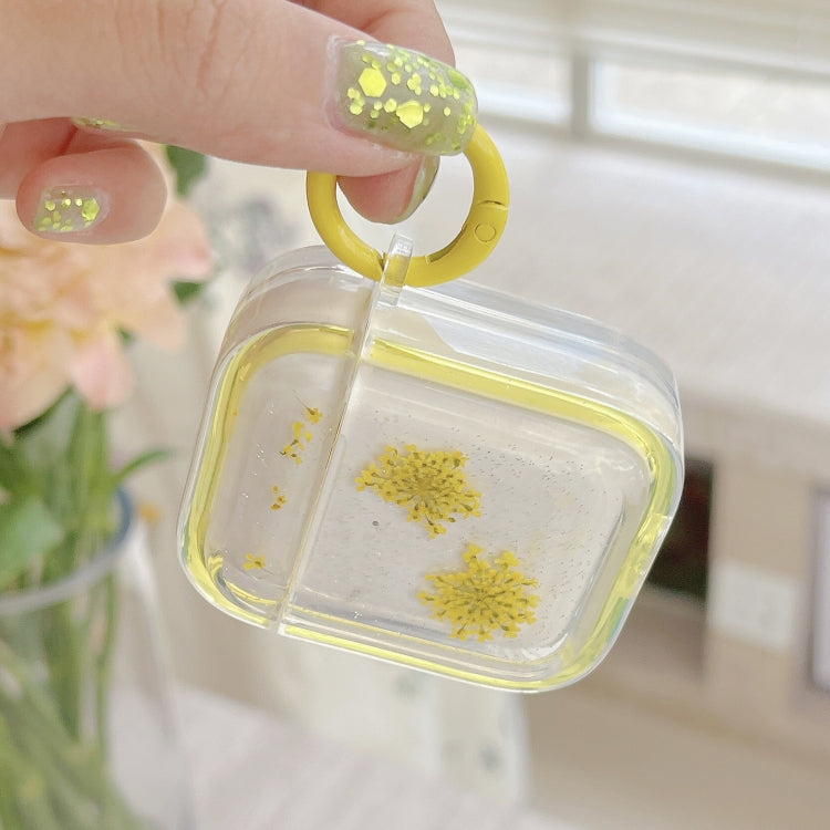 For AirPods Pro Glitter Snowflake Epoxy Dried Flowers Earbuds Box TPU Case(Yellow) - For AirPods Pro by PMC Jewellery | Online Shopping South Africa | PMC Jewellery | Buy Now Pay Later Mobicred