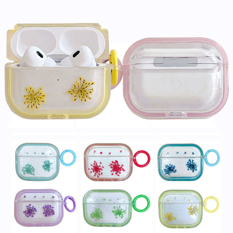 For AirPods Pro Glitter Snowflake Epoxy Dried Flowers Earbuds Box TPU Case(Green) - For AirPods Pro by PMC Jewellery | Online Shopping South Africa | PMC Jewellery | Buy Now Pay Later Mobicred