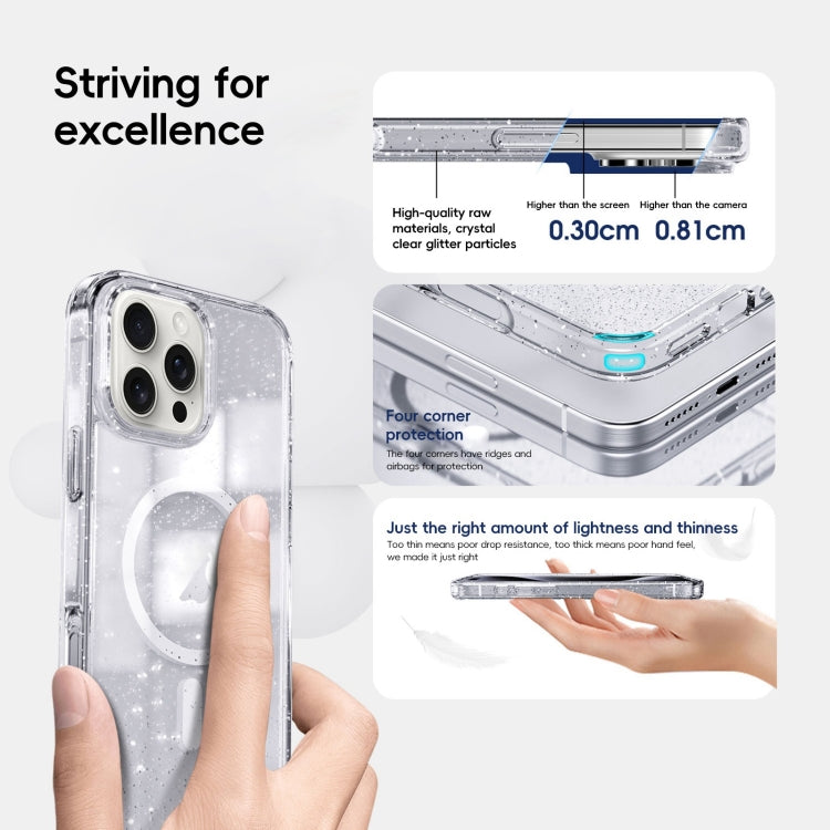 For iPhone 16 Plus Glitter Powder MagSafe Magnetic Phone Case(Transparent) - free shipping - PMC Jewellery - Order now!