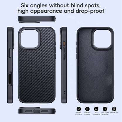 For iPhone 16 Carbon Fiber Kevlar Lens Holder MagSafe Magnetic Phone Case(Black) - iPhone 16 Cases by PMC Jewellery | Online Shopping South Africa | PMC Jewellery | Buy Now Pay Later Mobicred