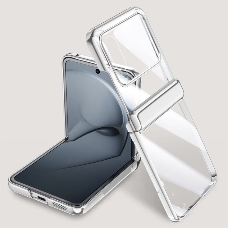 For Huawei nova Flip Integrated Clear Electroplating Spring Hinge Phone Case(Silver) - Huawei Cases by PMC TechLife | Online Shopping South Africa | PMC TechLife | Buy Now Pay Later Mobicred