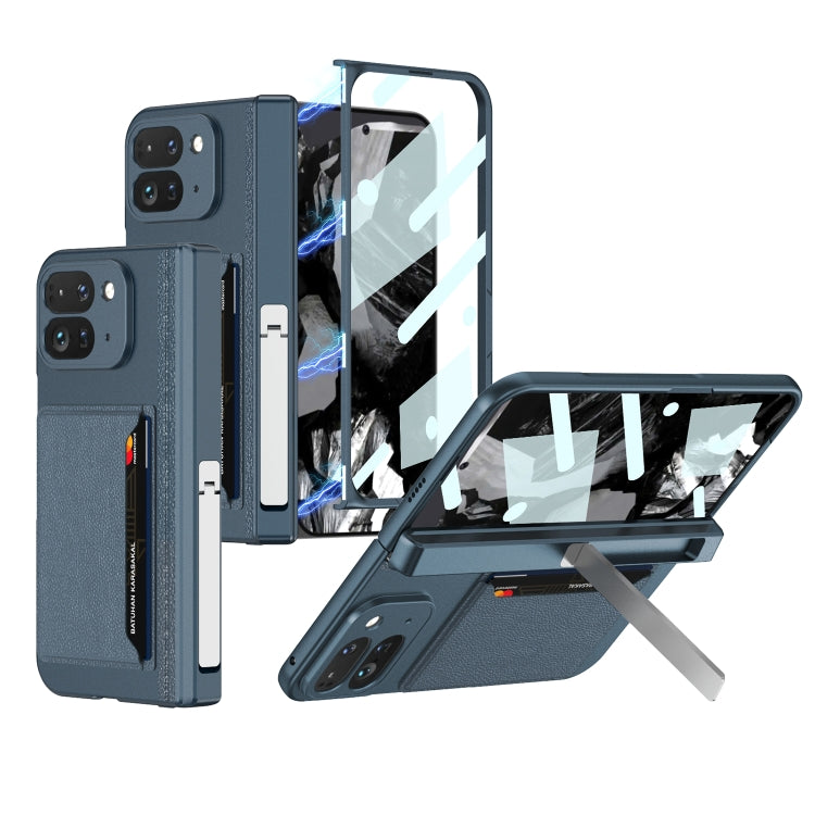 For Google Pixel 9 Pro Fold GKK Integrated Fold Hinge Card Slot Phone Case with Holder(Navy Blue) - Google Cases by GKK | Online Shopping South Africa | PMC Jewellery | Buy Now Pay Later Mobicred